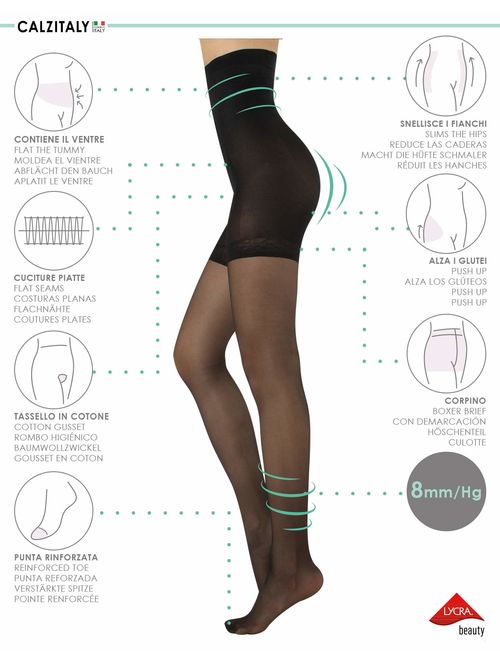 High Waist tights Control Top Shaping Nylons Shaping Pantyhose, Made in Italy