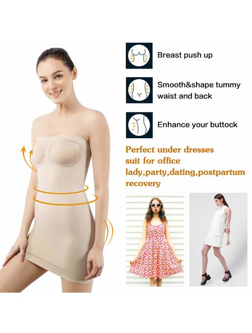 +MD Women's Strapless Shaperwear Full Body Slip Seamless Targeted Firm Tummy Control Slip Under Dresses