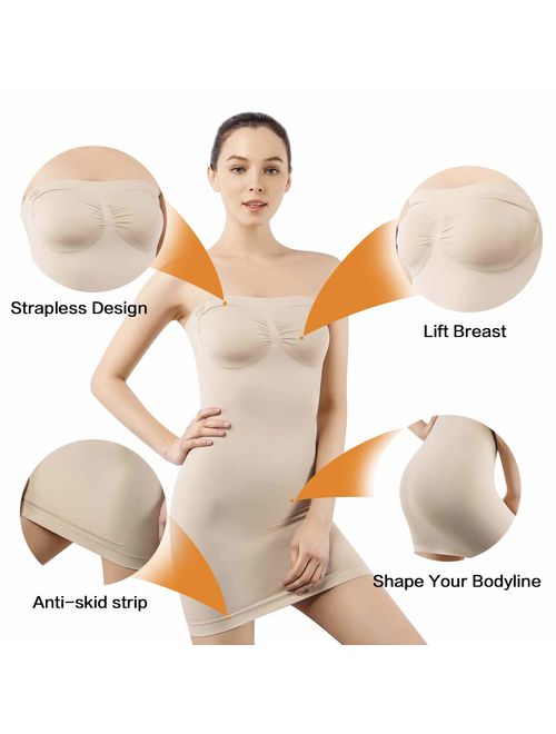 +MD Women's Strapless Shaperwear Full Body Slip Seamless Targeted Firm Tummy Control Slip Under Dresses