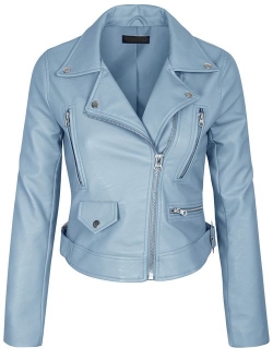 Women's Faux Leather Zip Up Everyday Bomber Jacket