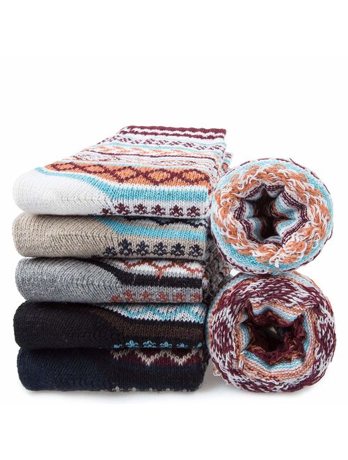 5 Pairs Merino Wool Socks Womens Winter Knit Casual Crew Warm Socks for Women