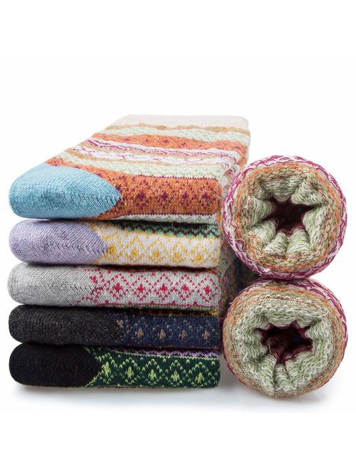 5 Pairs Merino Wool Socks Womens Winter Knit Casual Crew Warm Socks for Women
