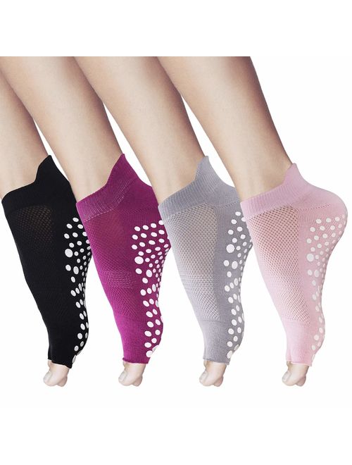 Yoga Socks Non Slip Pilates Barre with Grips for Women 4 Pack by Cosfash