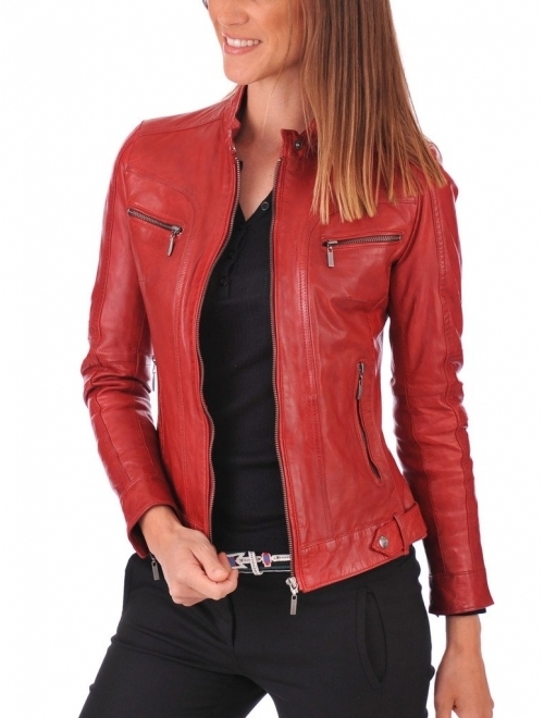 Leather Planet Womens Lambskin Leather Bomber Biker Jacket 