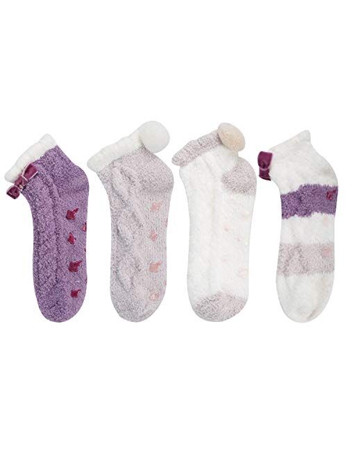 Zmart Women Girls Anti-Slip Fluffy Fuzzy Striped Cute Animal Warm Slipper Socks
