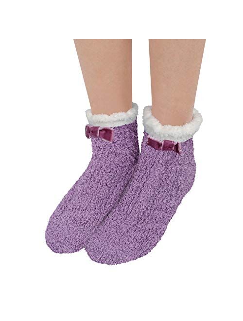 Zmart Women Girls Anti-Slip Fluffy Fuzzy Striped Cute Animal Warm Slipper Socks