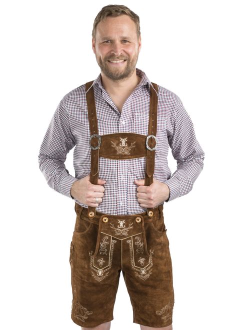 Schoneberger Men's Bavarian Lederhosen Brown - Oktoberfest Leather Trousers
