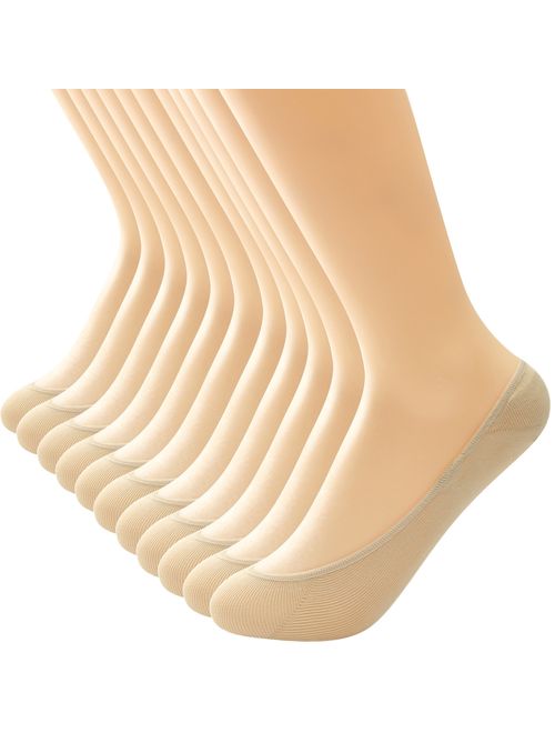 Womens No Show Liner Socks 10 Pairs Casual Low Cut Invisible Non-Slip Socks Loafer Socks for Women Flats
