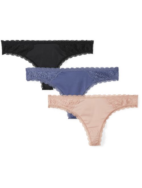 Amazon Brand - Mae Women's Supersoft Brushed Microfiber Thong, 3 Pack