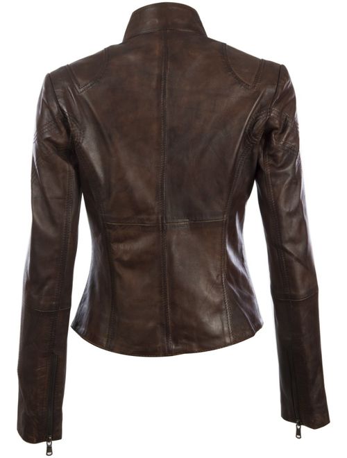 MDK Women's Super Soft Ladies Real Leather Stylish Fitted Biker Jacket