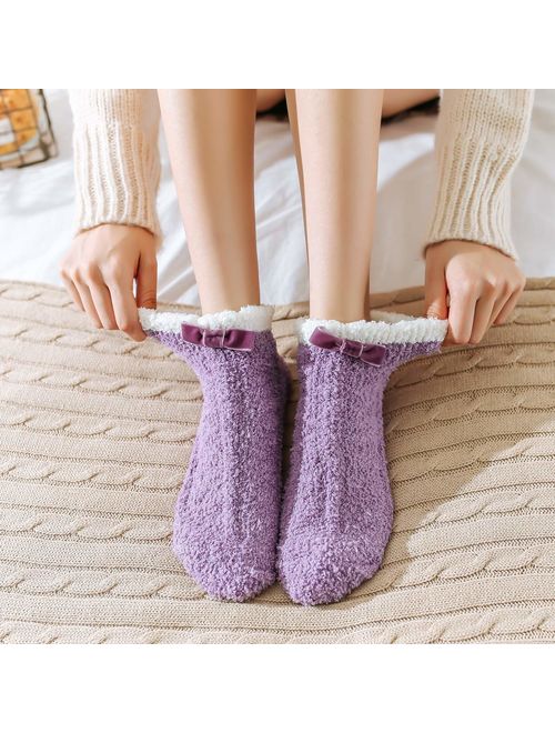 Skola Super Soft Cozy Winter Warm Slipper Socks Womens Anti Slip Grip Fuzzy 4/2