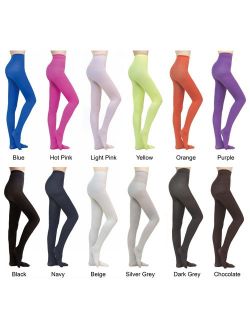 Prefer Green Women's Plus Size Semi Opaque 80 Denier Velvet Footed Pantyhose Candy Color Tights