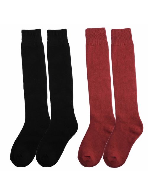 Womens 5 Pairs Thick Soft Solid Color Knit Wool Warm Crew Winter Socks