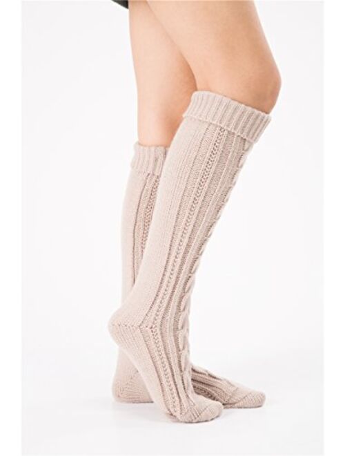 SherryDC Women's Cable Knit Long Boot Stocking Socks Knee High Winter Leg Warmers