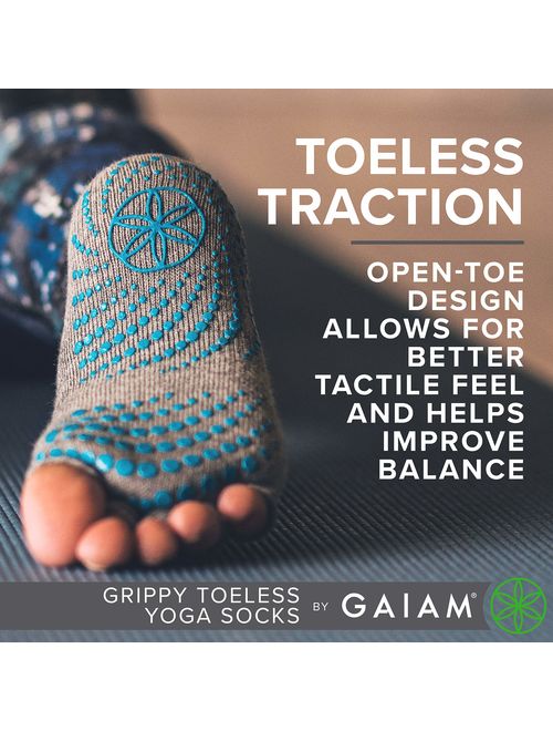 Gaiam Yoga Socks | Toeless Grippy Non Slip Sticky Grip Accessories for Women & Men | Hot Yoga, Pilates, Barre, Ballet, Dance, Home for Balance & Stability | Available in 