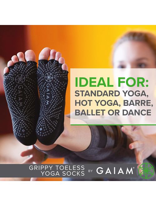 Gaiam Yoga Socks | Toeless Grippy Non Slip Sticky Grip Accessories for Women & Men | Hot Yoga, Pilates, Barre, Ballet, Dance, Home for Balance & Stability | Available in 