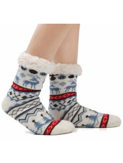 Warm Fleece Lined Winter Soft Slipper Socks Christmas With Non Slip Men's Women