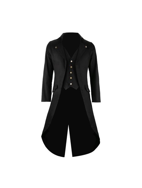 SOLOTIMES Mens Black Tailcoat Jacket Gothic Steampunk Victorian VTG Halloween Costume Long Coat