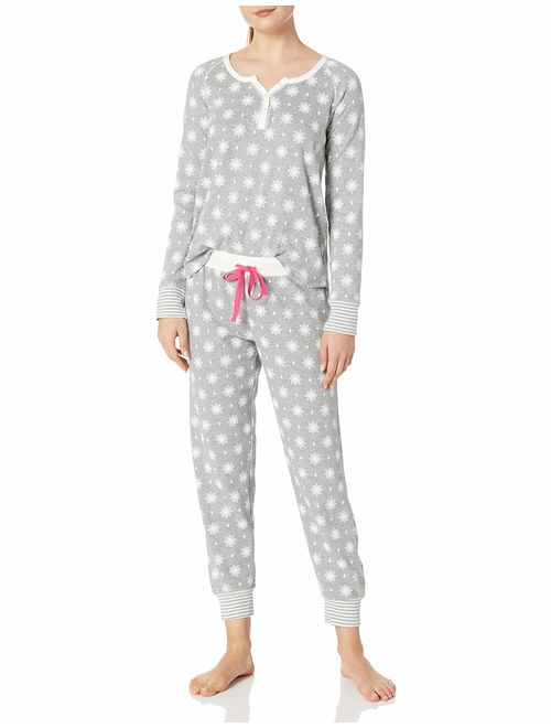 Amazon Brand - Mae Women's Sleepwear Vintage Thermal Loose Fit Henley Pajama Set
