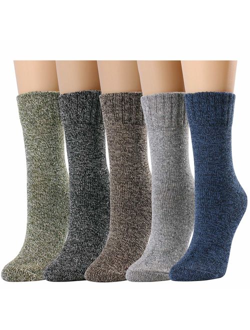 5 Pairs Women Crew Socks Casual Comfy Wool Cotton Warm Boot Socks Assorted Color