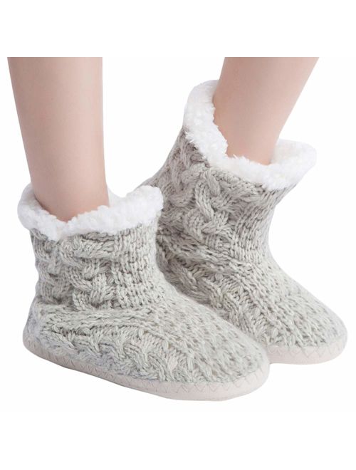 MaaMgic Womens Fuzzy Slipper Bootie Cozy Slipper Socks with Grippers for Home Bedroom Girls
