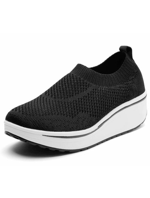 DADAWEN Women's Slip On Breathable Walking Shoes Comfort Fitness Wedge Platform Sneakers (Size:US5-US12)