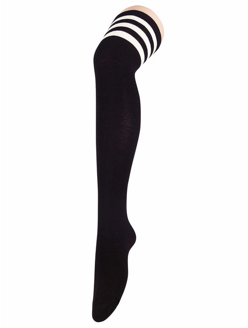 Zando Women Thin Stripes Tube Thigh High Tights Over Knee Socks Casual High Stockings