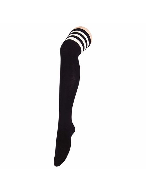 Zando Women Thin Stripes Tube Thigh High Tights Over Knee Socks Casual High Stockings