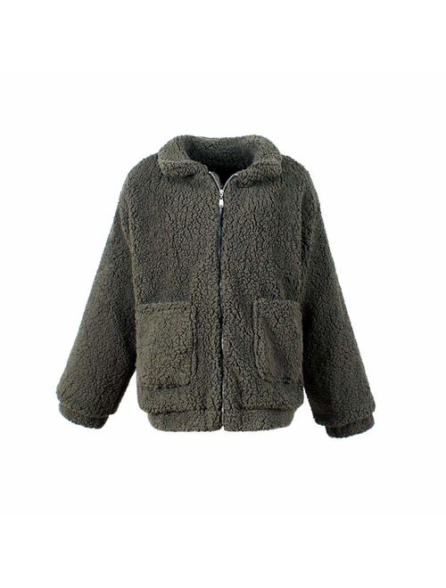 SONGANG Jackets for Women,Casual Fleece Fuzzy Faux Shearling Warm Winter Oversized Outwear Jackets Shaggy Coat