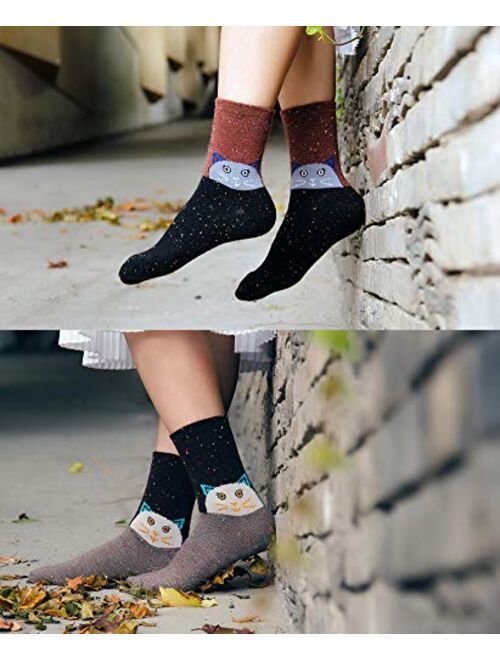 Womens Girls Wool Novelty Socks Cabin Cute Animal Cartoon Funny Casual Soft Cotton Socks 3 Pack