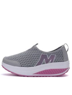 Ladies Toning Rocker Shoes Womens Mesh Slip On Wedges Tennis Platform Walking Sneakers
