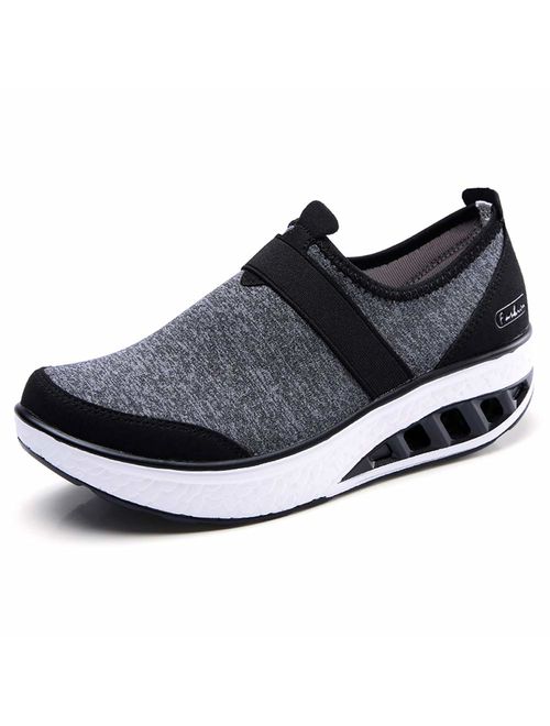 ZYEN Womens Comfortable Walking Shoes Fashion Slip On Sneakers Platform Wedge Mesh Loafers Shoes