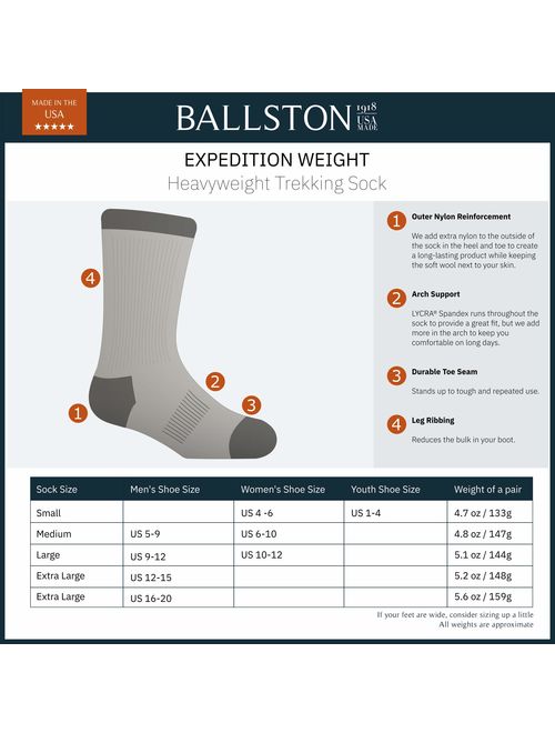 Ballston 83% Wool Heavyweight Expedition Weight Hunting Sock for Men and Women (3 Pairs)