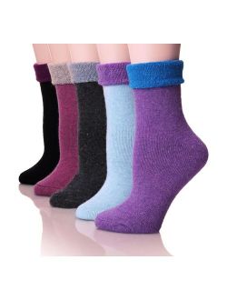 Womens Wool Fuzzy Socks Cabin Thick Heavy Thermal Warm Winter Crew Socks For Cold Weather 5 Pack