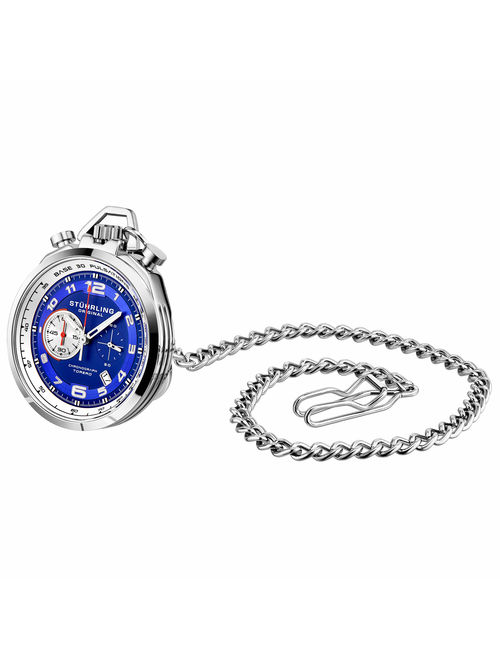 Stuhrling Mens Pocket Watch with stand, Stainless Steel Case and Blue Dial