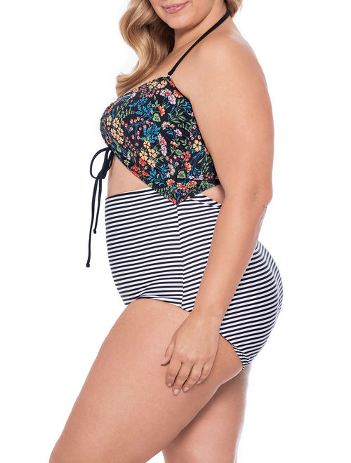 Time and Tru Women's Plus Size Mint To Be Bandeau One Piece Swimsuit