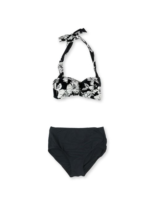 Anne Cole Womens Floral Halter Brief 2 Piece Bikini, Black, X-Small