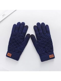 KABOER 1Pair Diamond-Shape Gloves Touchscreen Five-finger Knitted Gloves Winter Gloves Windproof Outdoor Plus Velvet Warm Gloves for Men