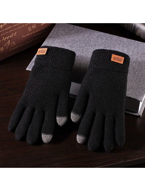 KABOER 1Pair Diamond-Shape Gloves Touchscreen Five-finger Knitted Gloves Winter Gloves Windproof Outdoor Plus Velvet Warm Gloves for Men