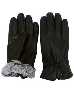 NICE CAPS Mens Adults 100% Genuine Leather Winter Driving Glove With Plush Lining - For Outdoors Cold Weather