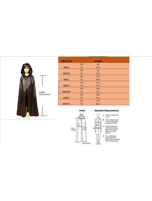 WESTLINK Cloak with Hood Costume Hooded Cape (23-66 inches)