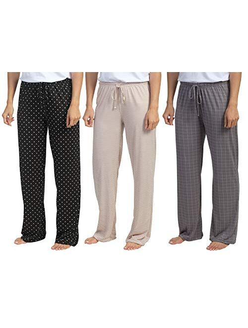 Real Essentials 3 Pack: Women's Ultra-Soft Fleece Comfy Stretch Pajama/Lounge Pants Elegant Sleepwear