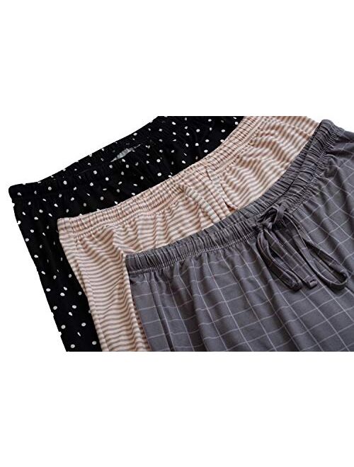 Real Essentials 3 Pack: Women's Ultra-Soft Fleece Comfy Stretch Pajama/Lounge Pants Elegant Sleepwear