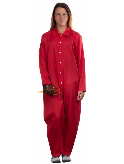 Red Jumpsuit, Foam Gold Scissors, Glove | Halloween Horror Movie Jump Suit Cosplay Costume