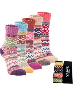 Yannik Women's 5 Pair Pack Vintage Style Cotton Knitting Wool Winter Crew Socks
