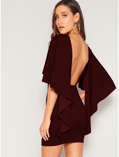 Shein Open Back Asymmetrical Cloak Sleeve Dress