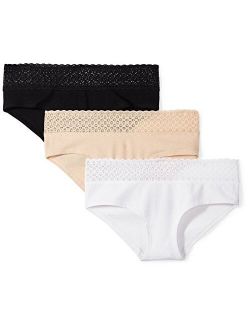 Amazon Brand - Mae Women's Lace Waistband Cotton Hipster Panty, 3 Pack
