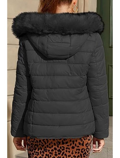 Geschallino Women's Soft Faux Fur Hooded Jacket, 2 Pockets Short/Long Coat Outwear Warm Fluffy Fleece Tops for Winter, Spring