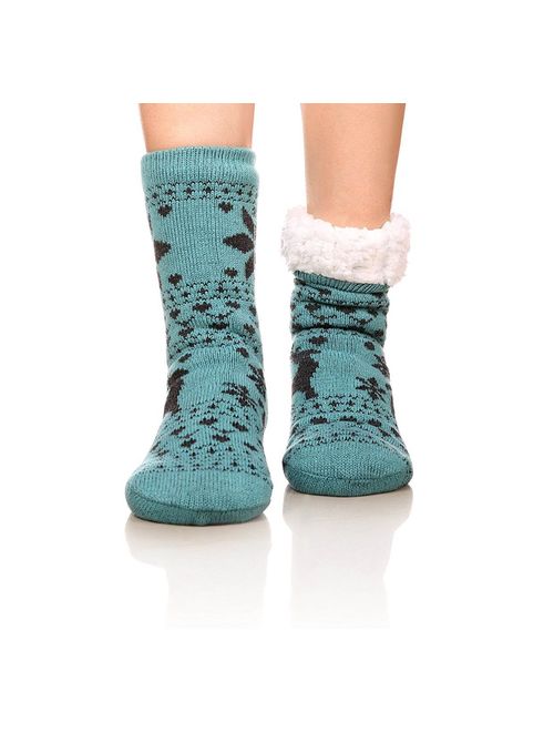 FRALOSHA Women's Slipper Socks Warm Fuzzy Fleece-lined Indoor Anti-Skid Floor Socks 3 Pairs Christmas Gift