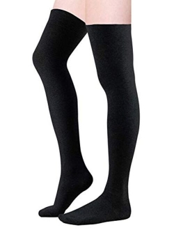 Zando Women Over Knee Thigh High Socks Plus Size Tube Leg Warmers Stocking Cotton Cosplay Long Solid Leggings Sock